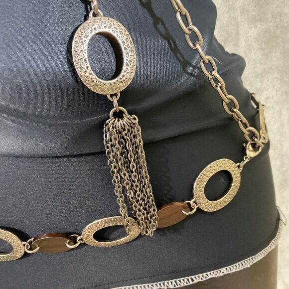 Silver Metal wood ? Belt Hippie Mod Chain tassel Hip Statement Chunky Boho OS - Picture 2 of 7